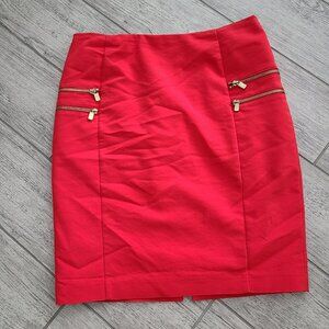 H&M women's red pencil skirt with gold zippers size 10